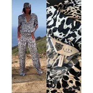 LITA by Ciara Black & White Cheetah Print Wide Leg Pants